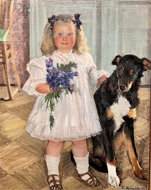 15-Портрет Ирины Кустодиевой с собакой Шумкой (девочка с собакой). 1907. Холст, масло. Самарский областной художественный музей.JPG