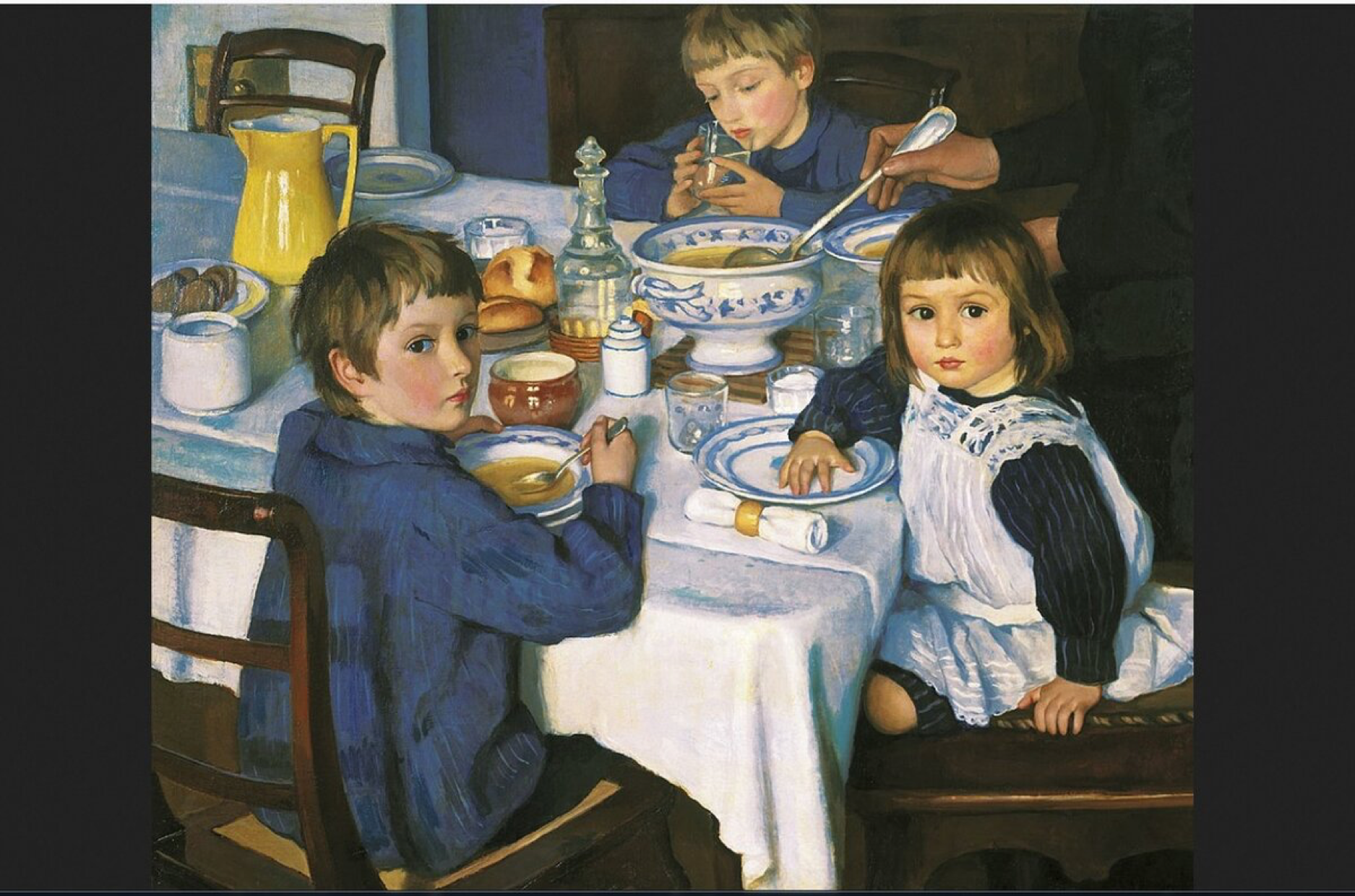 Началось это под вечер после обеда сочинение. Картина Зинаиды Серебряковой за обедом. З.Е. Серебрякова — «за завтраком» (1914 г.).