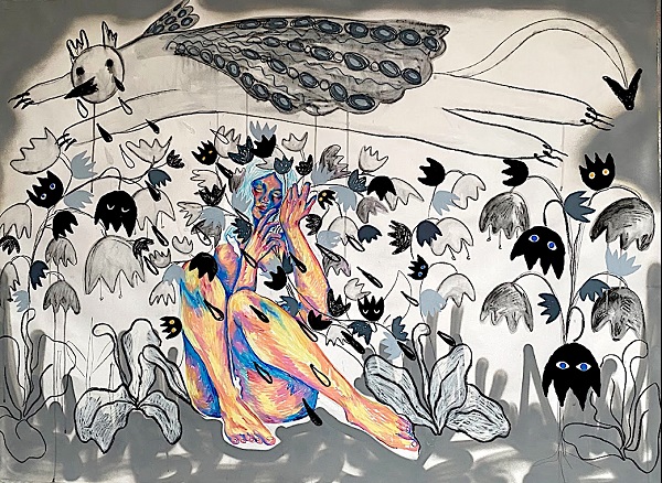 25-Анастасия Аспарагус Вперед Масляная пастель, воздушный пластилин, граффити баллогчик, акрил, акриловые маркеры, лак для ногтей 2022 Elohovskiy.jpeg